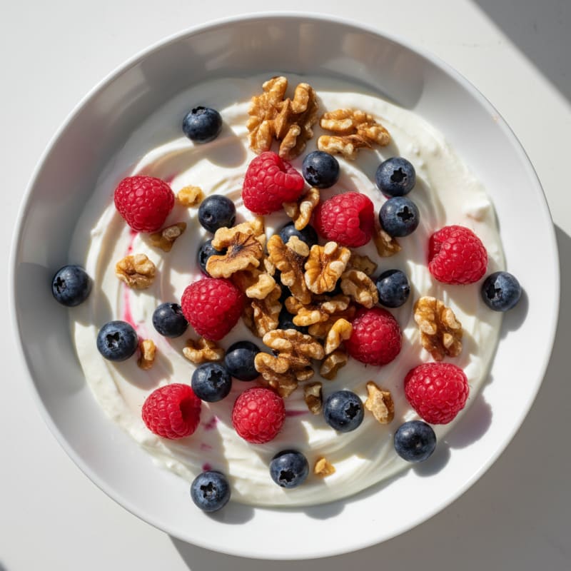 Silky Greek Yogurt Protein Bowl with Berries and Chopped Walnuts