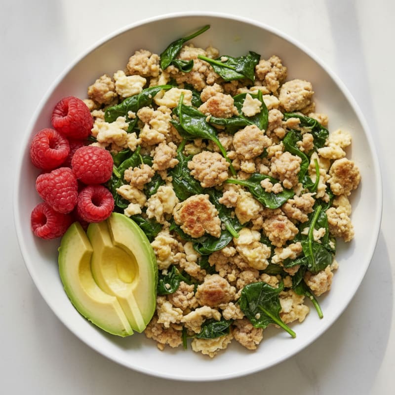 Egg White and Turkey Sausage Scramble with Spinach