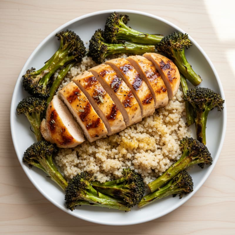 Grilled Chicken Breast with Quinoa and Roasted Broccoli