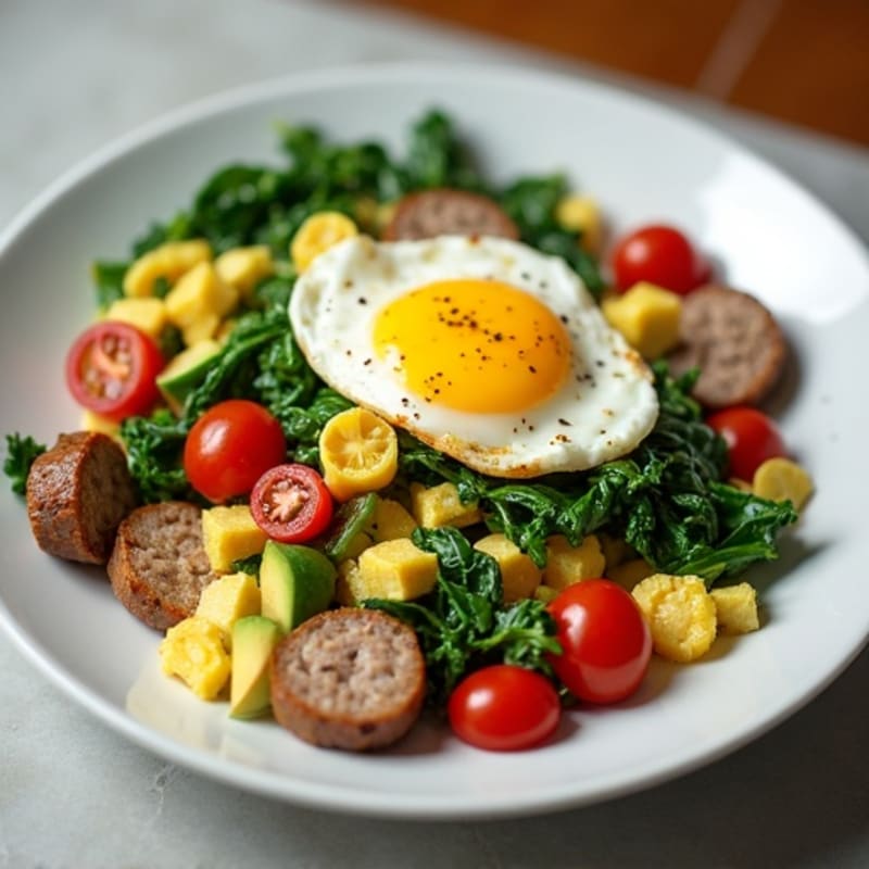 Egg White and Turkey Sausage Scramble with Sautéed Spinach