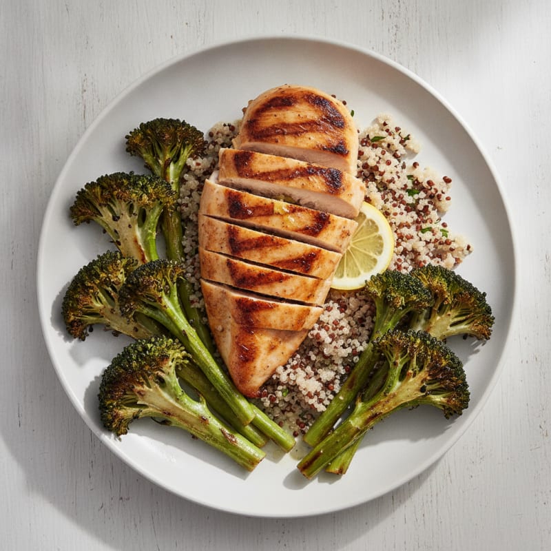 Grilled Chicken Breast with Quinoa and Roasted Broccoli
