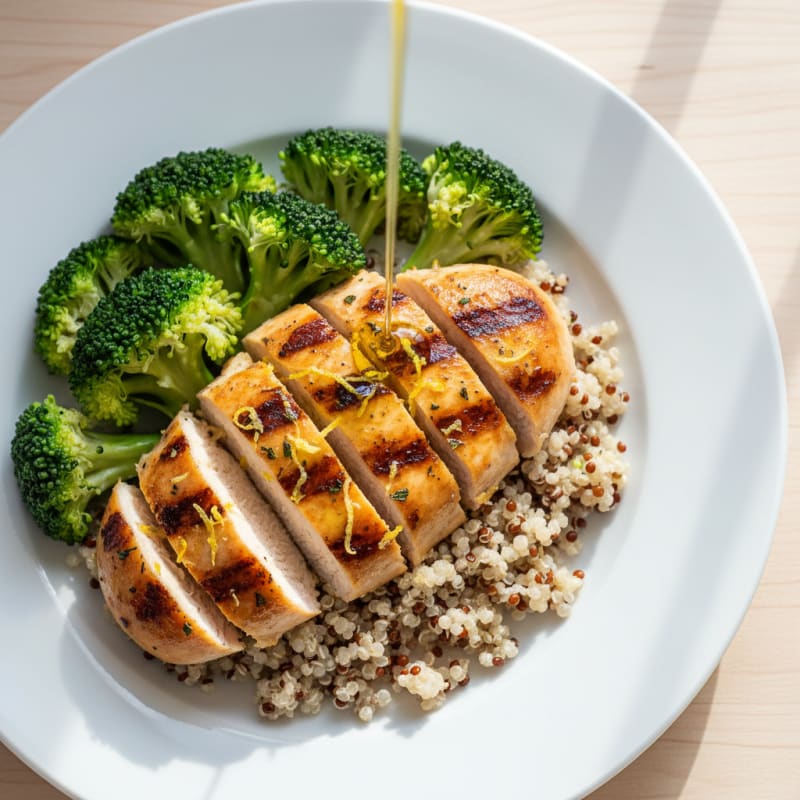 Grilled Chicken Breast with Quinoa and Steamed Broccoli