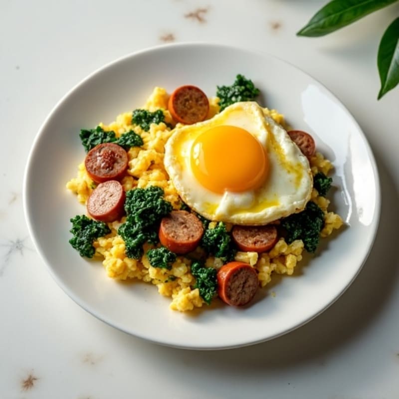 Egg White Scramble with Turkey Sausage and Sautéed Spinach