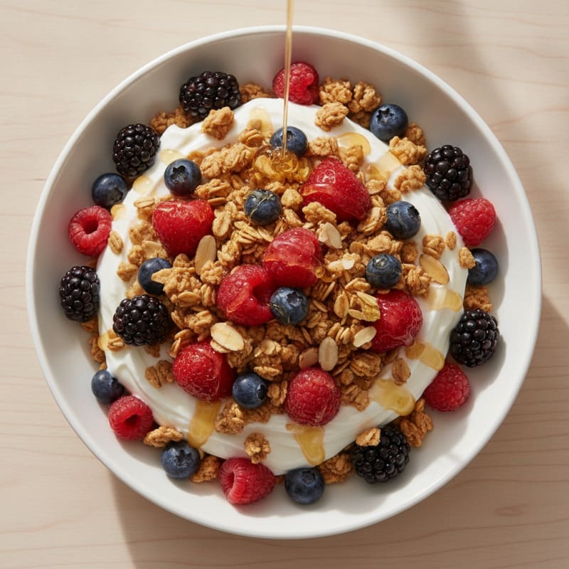 Greek Yogurt Parfait with Mixed Berries and Almond Granola
