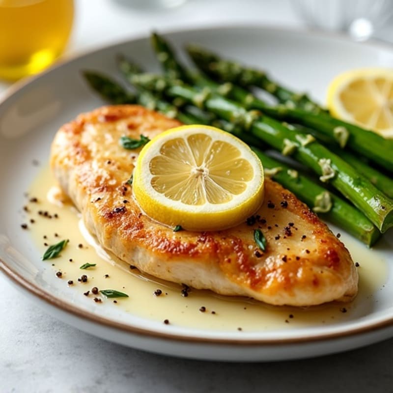 Lemon Garlic Pan-Seared Chicken with Roasted Asparagus