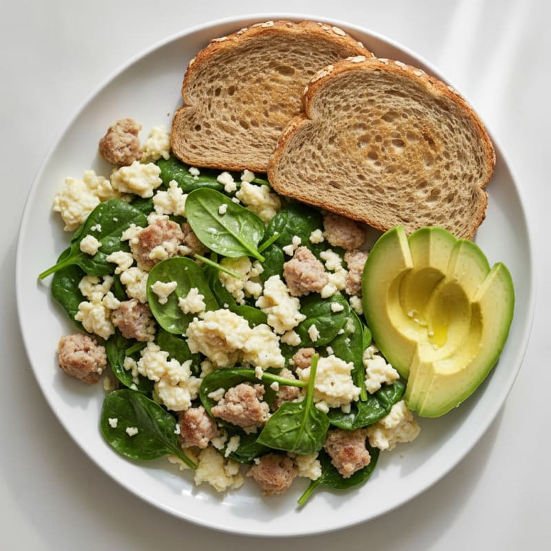Egg White and Turkey Sausage Scramble with Spinach