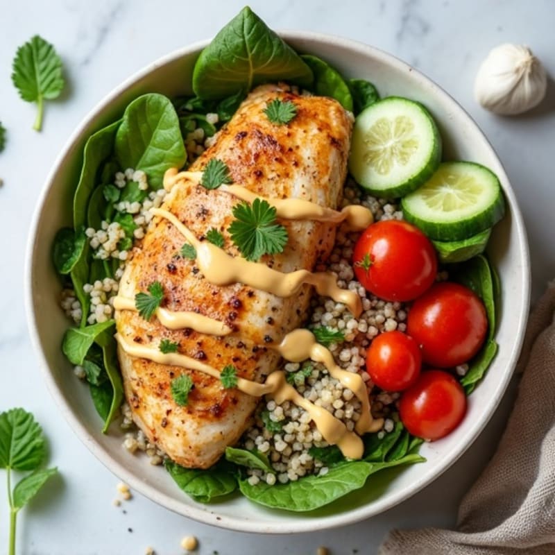 Herb-Marinated Chicken Quinoa Bowl with Lemon Tahini Drizzle