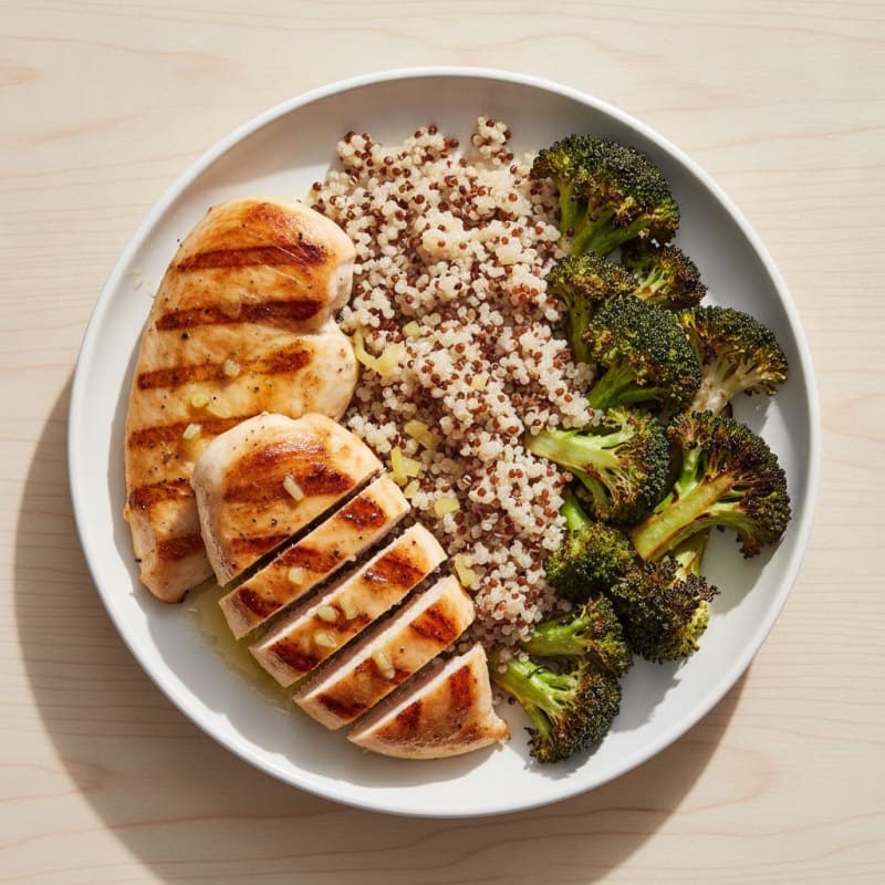 Grilled Chicken Breast with Quinoa and Roasted Broccoli