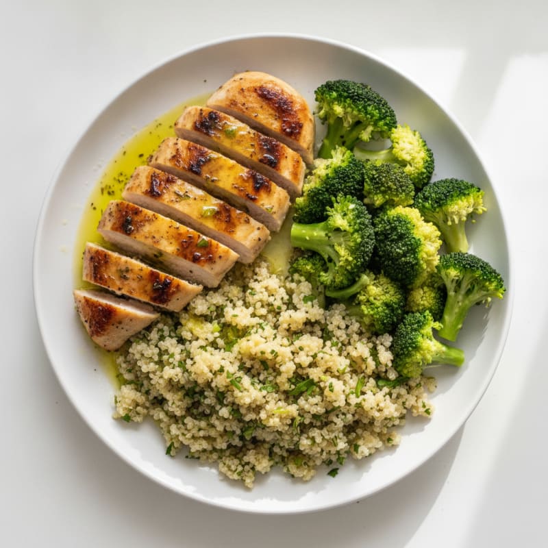 Grilled Chicken Breast with Quinoa and Steamed Broccoli