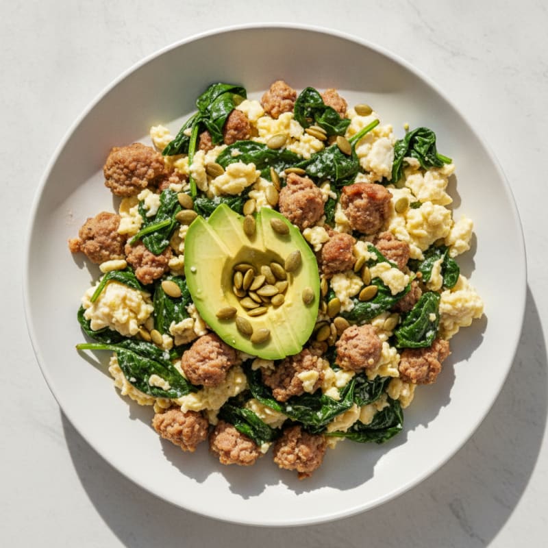 Egg White and Turkey Sausage Scramble with Spinach