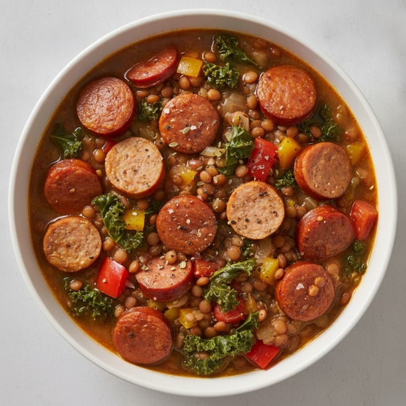 Linguica and Italian Sausage Lentil Stew