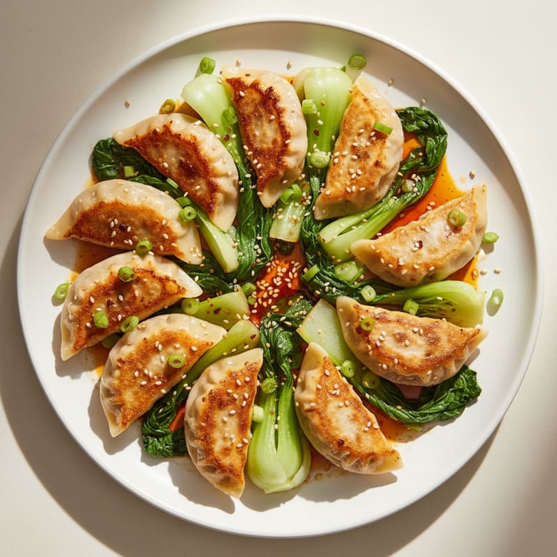 Pan-Fried Soup Dumplings with Chili Oil