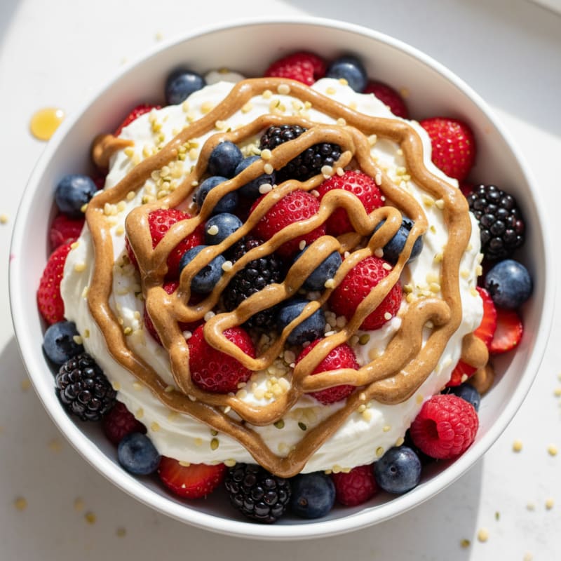 Greek Yogurt Protein Parfait with Mixed Berries and Almond Butter