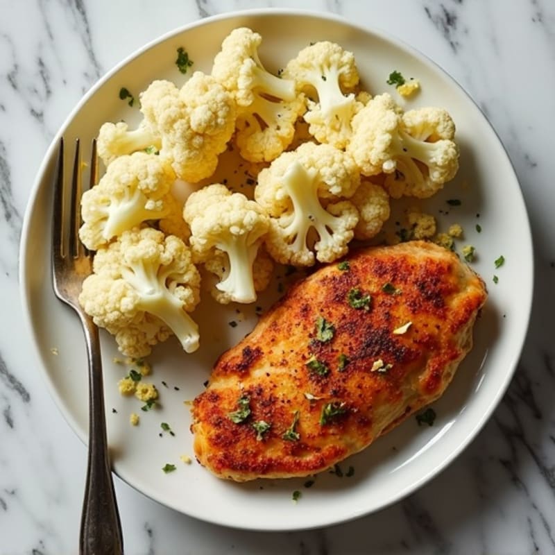 Crispy Herb-Roasted Chicken with Garlic Parmesan Cauliflower