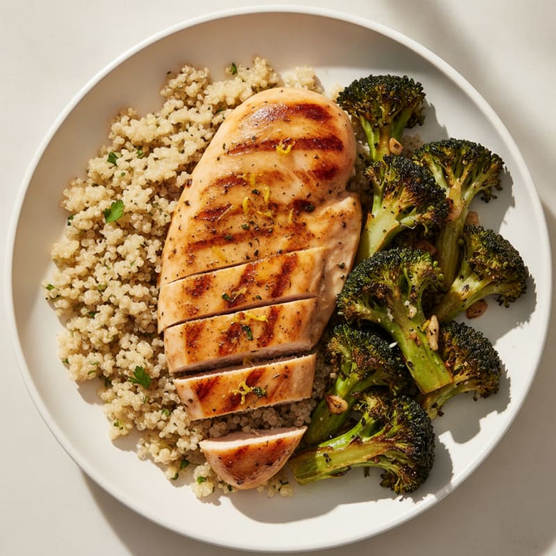 Grilled Chicken Breast with Quinoa and Roasted Broccoli