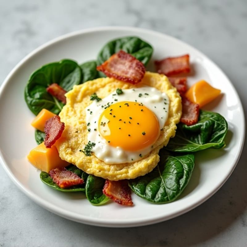 Egg White Spinach Scramble with Cottage Cheese and Turkey Bacon