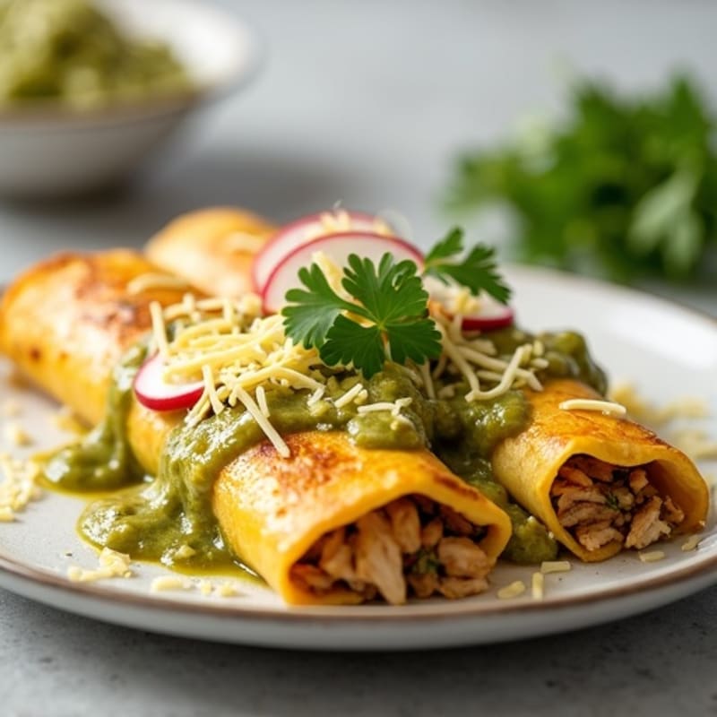 Salsa Verde Shredded Chicken Enchiladas