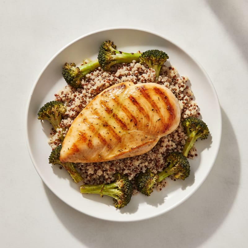 Grilled Chicken Breast with Quinoa and Roasted Broccoli