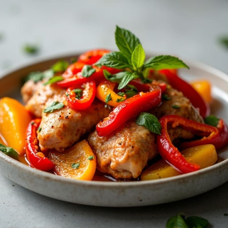 Sticky Sweet and Sour Chicken with Roasted Bell Peppers