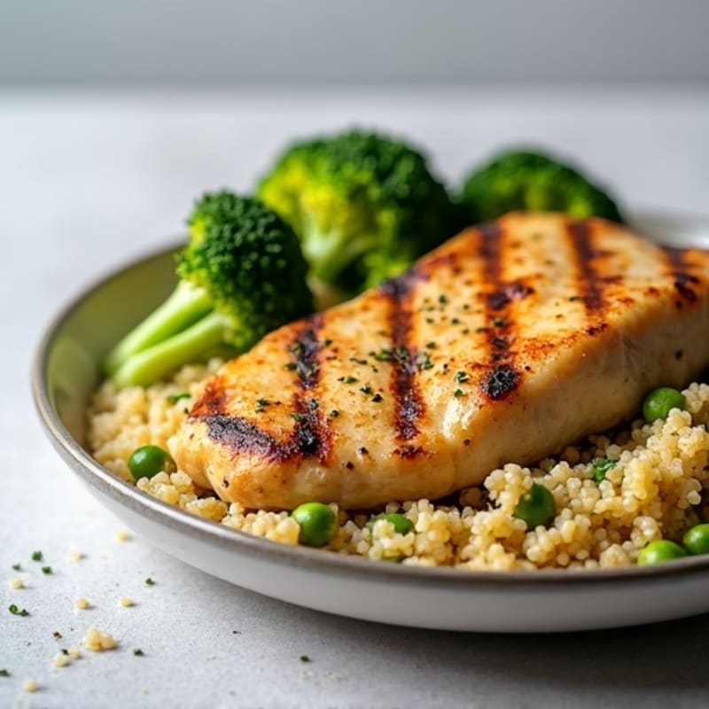 Grilled Chicken Breast with Roasted Broccoli and Quinoa
