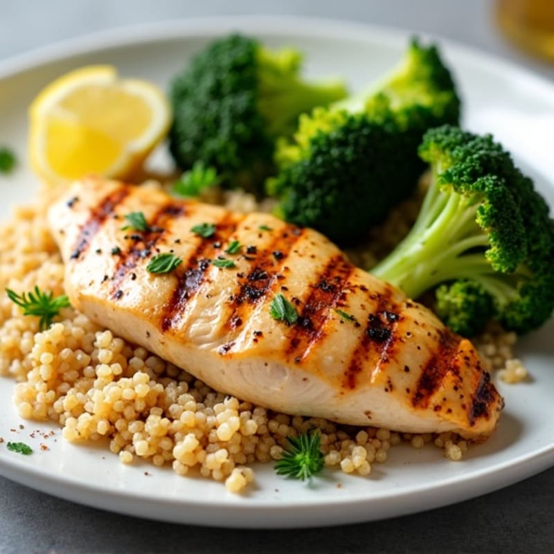 Grilled Chicken Breast with Quinoa and Roasted Broccoli