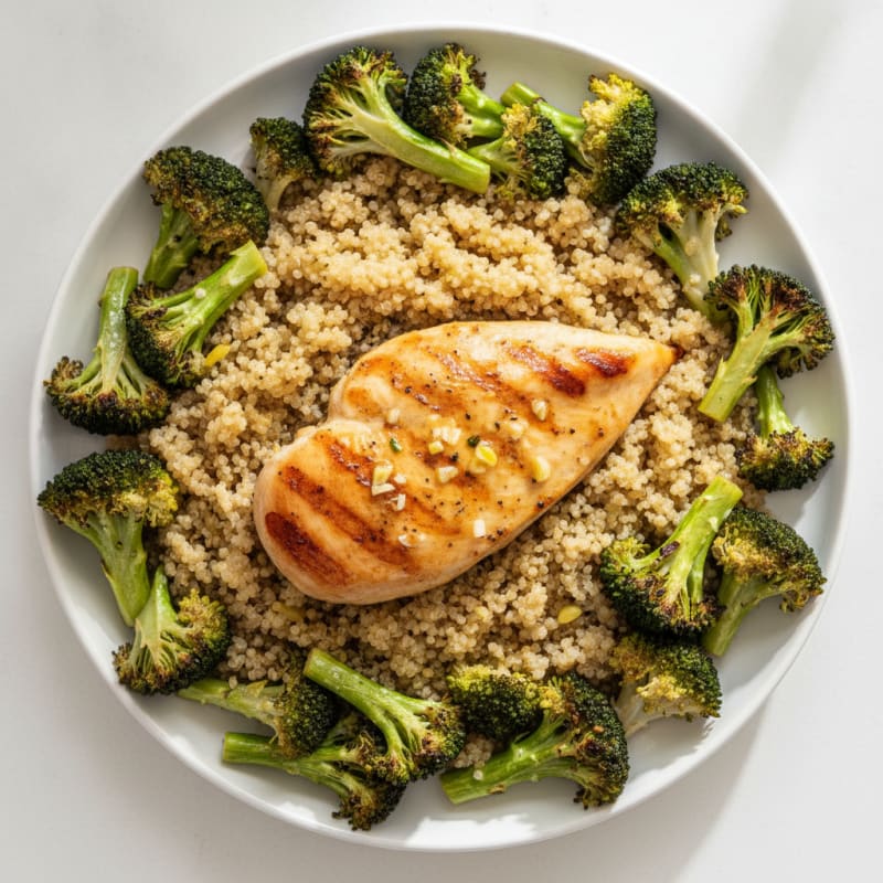Grilled Chicken Breast with Roasted Broccoli and Quinoa