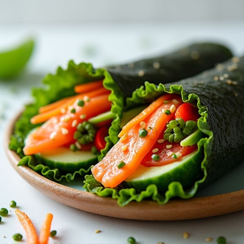 Fresh Salmon and Avocado Nori Wraps with Crisp Vegetables
