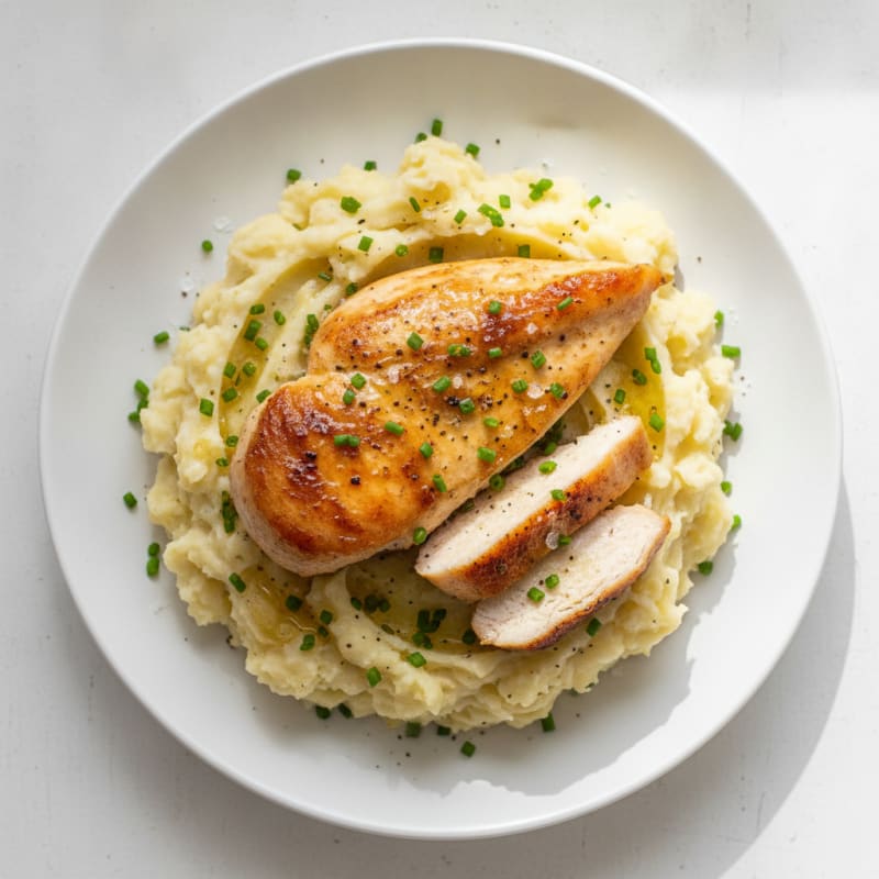 Buttery Garlic Mashed Potatoes with Pan-Seared Chicken