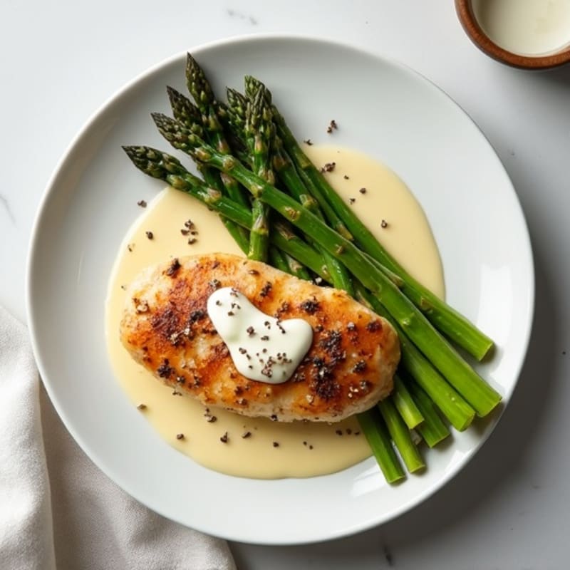 Creamy Coconut Pan-Seared Chicken with Roasted Asparagus