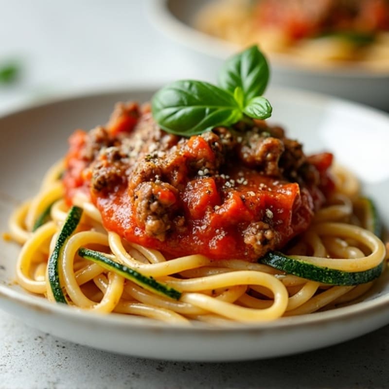 Lean Beef and Zucchini Pasta with Tomato Basil Sauce