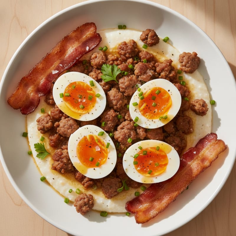 Grits Bowl with Pork Sausage and Eggs