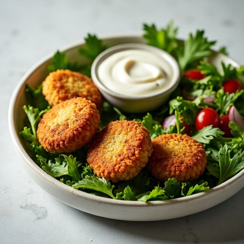 Crispy Baked Falafel with Creamy Tahini and Fresh Herb Salad
