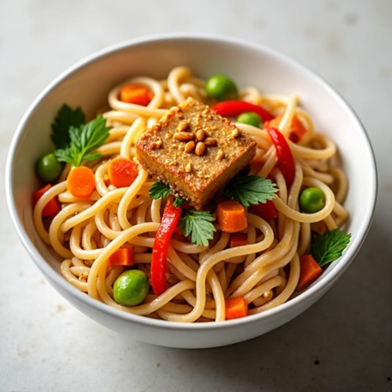 Creamy Peanut Noodles with Crispy Tofu and Fresh Vegetables