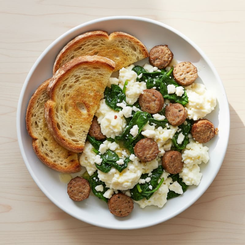 Egg White and Turkey Sausage Scramble with Spinach and Feta