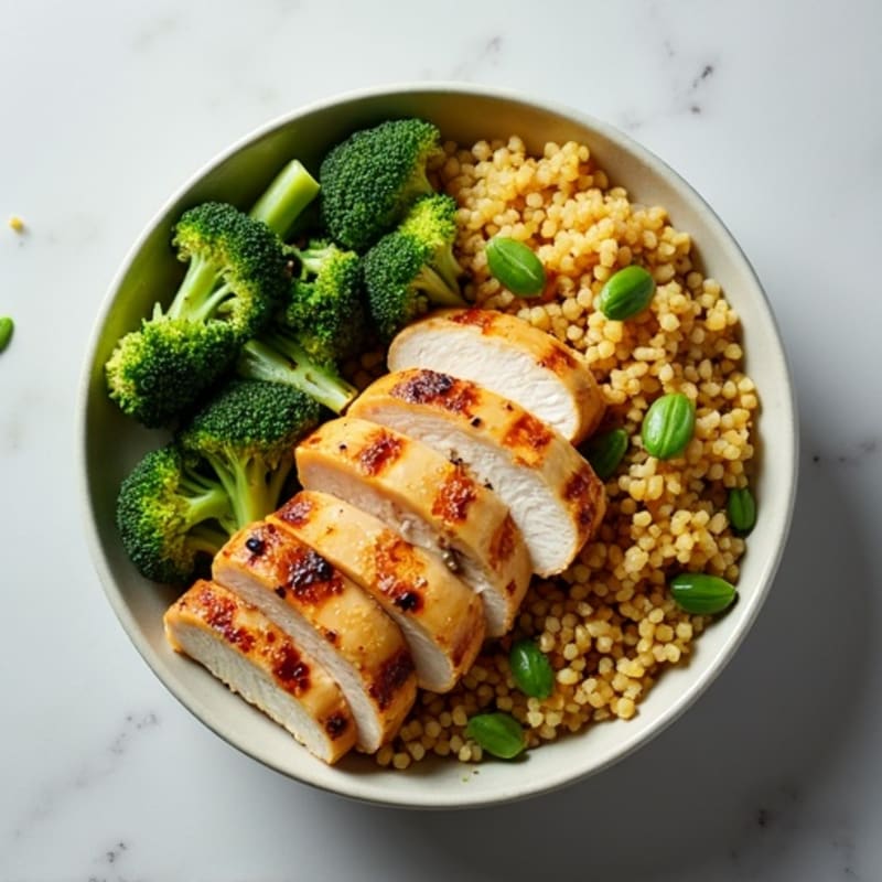 Grilled Chicken and Quinoa Power Bowl with Roasted Broccoli
