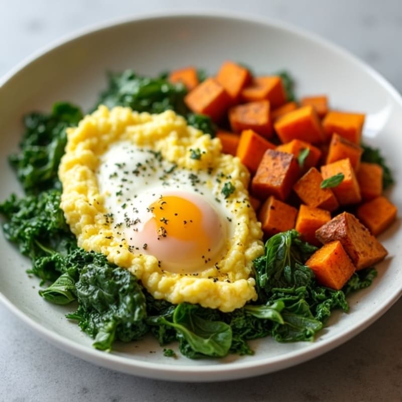 Egg White and Spinach Scramble with Roasted Sweet Potato