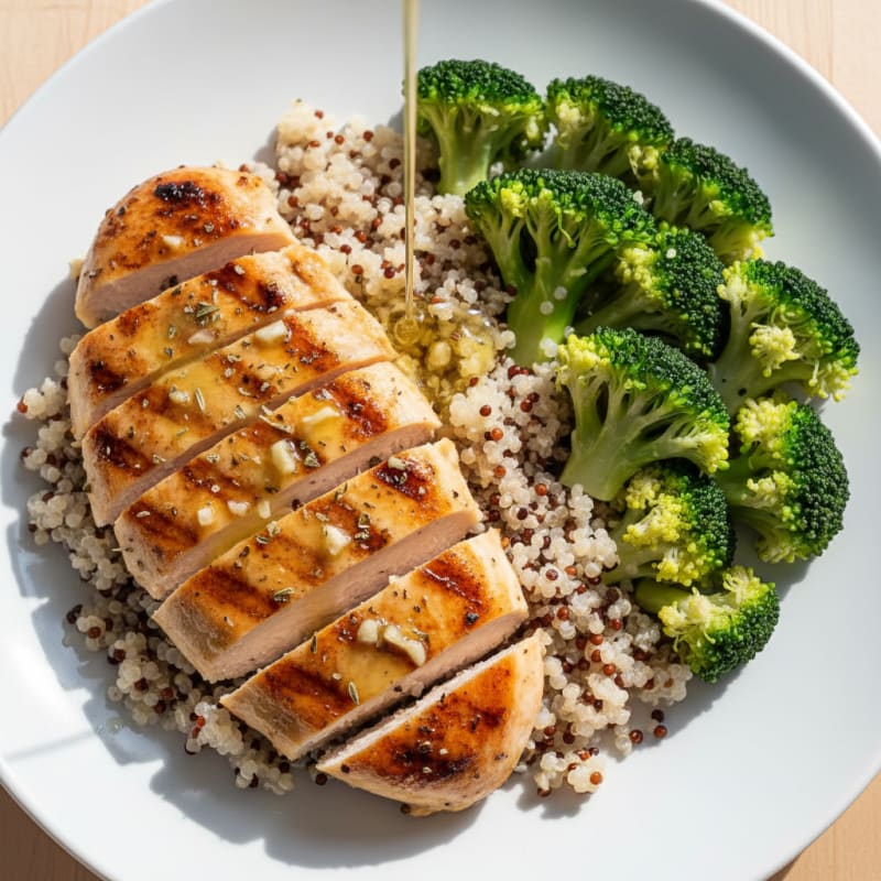 Grilled Chicken Breast with Quinoa and Steamed Broccoli