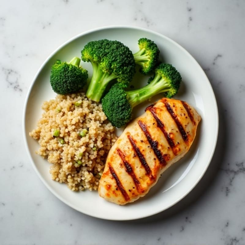 Grilled Chicken Breast with Quinoa and Steamed Broccoli
