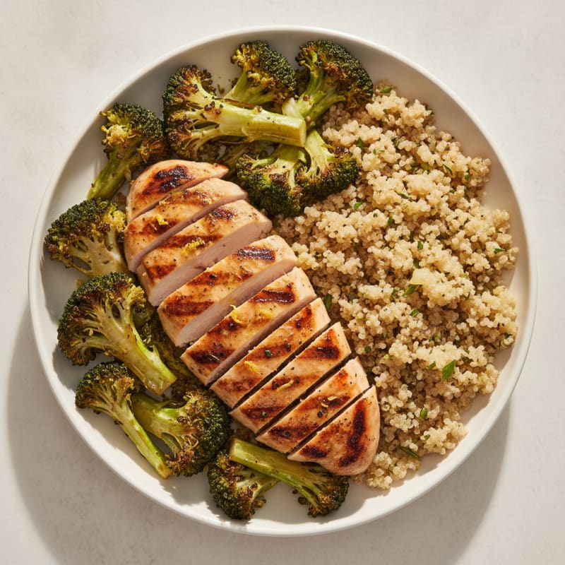 Grilled Chicken Breast with Roasted Broccoli and Quinoa