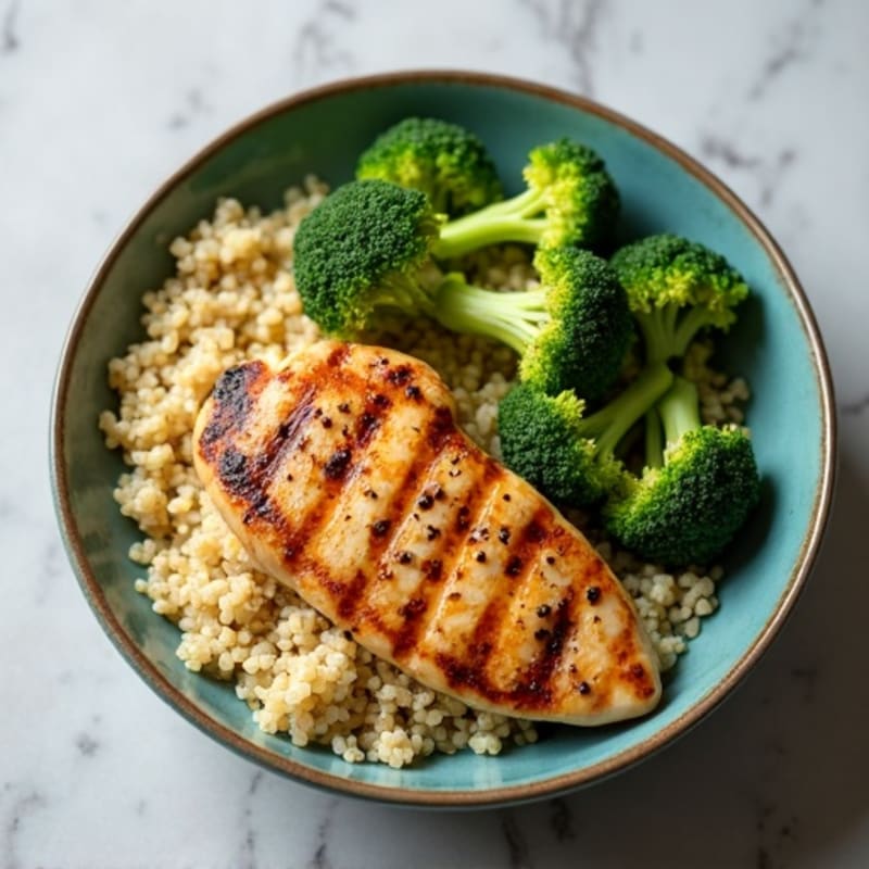 Grilled Chicken and Quinoa Bowl with Roasted Broccoli