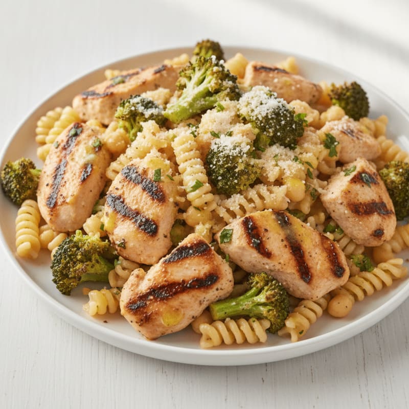 Grilled Chicken Pasta Salad with Roasted Broccoli