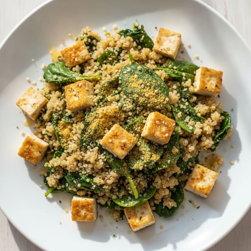 Silky Tofu and Quinoa Scramble with Spinach and Hemp Seeds