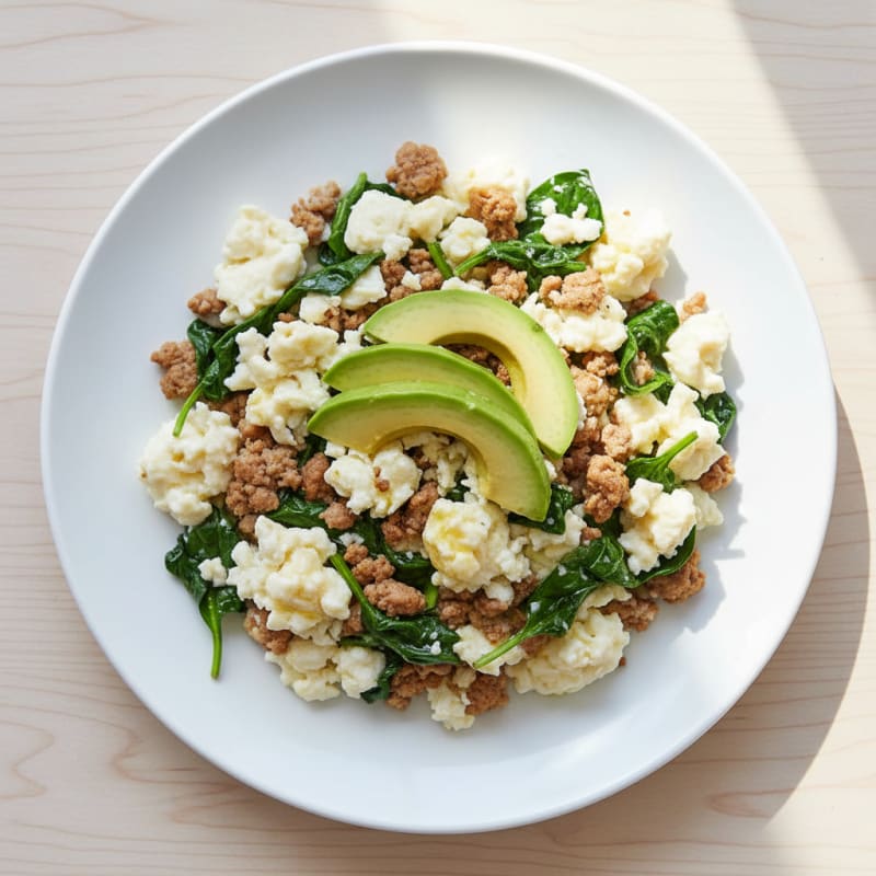 Egg White Scramble with Lean Turkey and Sautéed Spinach