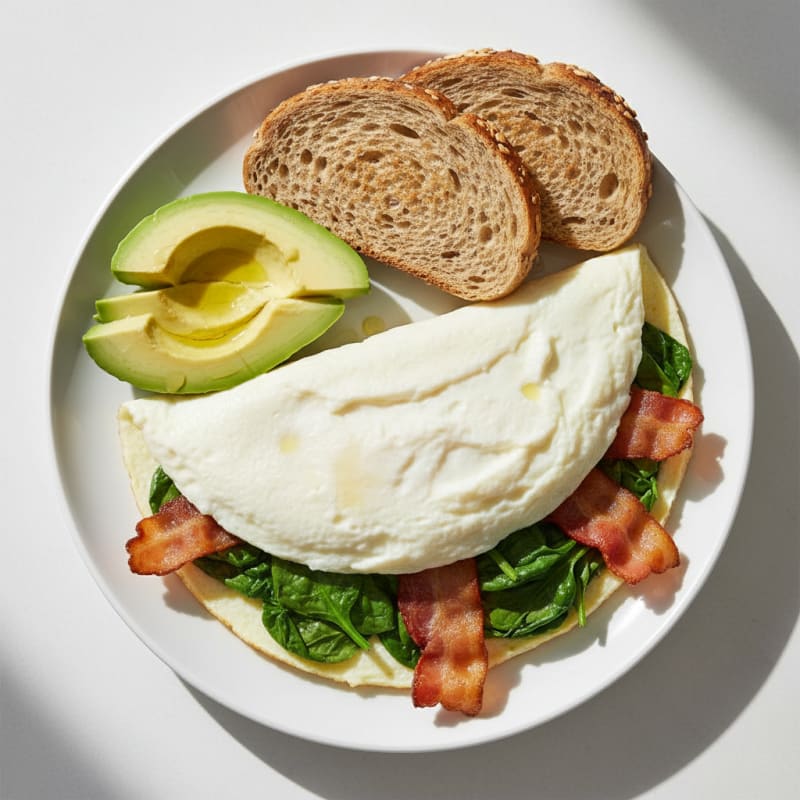 Egg White Spinach Omelette with Turkey Bacon