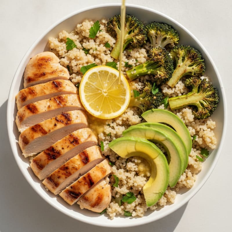 Grilled Chicken Quinoa Bowl with Roasted Broccoli