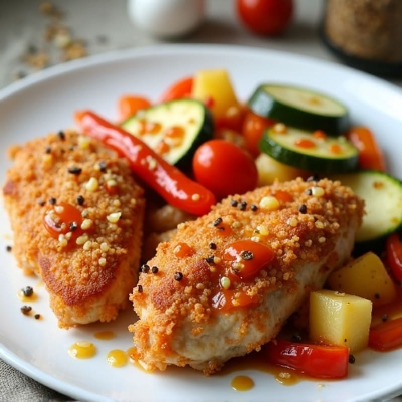 Crispy Baked Sweet and Sour Chicken with Roasted Vegetables