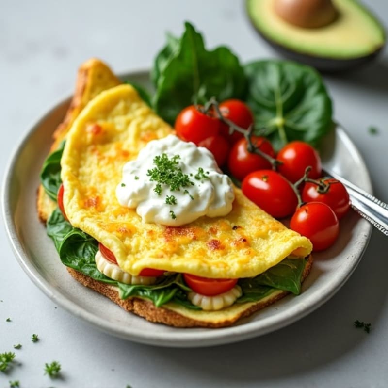 Egg White Spinach Omelet with Cottage Cheese and Cherry Tomatoes