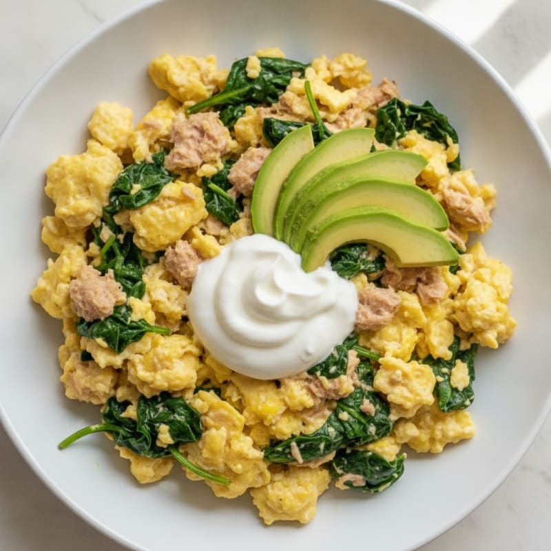 Creamy Tuna Egg Scramble with Spinach