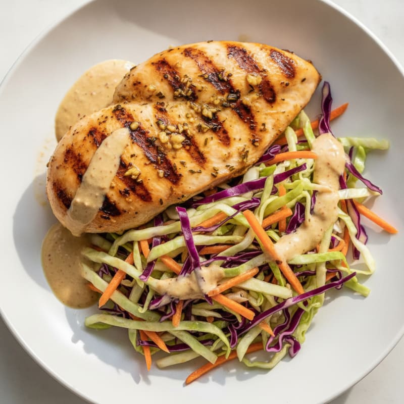 Grilled Chicken Breast with Crunchy Cabbage Slaw