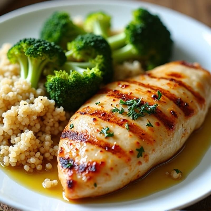 Grilled Chicken Breast with Quinoa and Roasted Broccoli